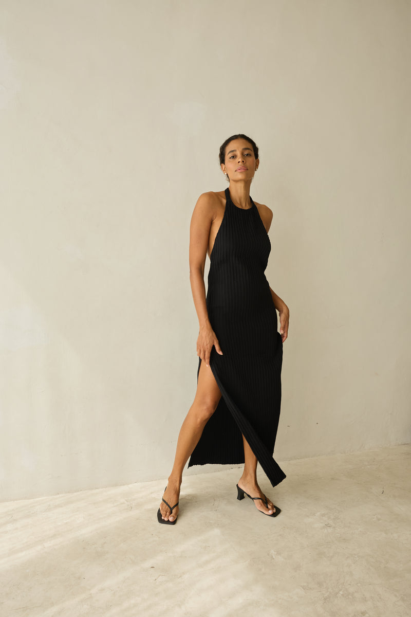 blue dress for baby girl Beverie Pearl Halter Maxi Dress Black main image 1