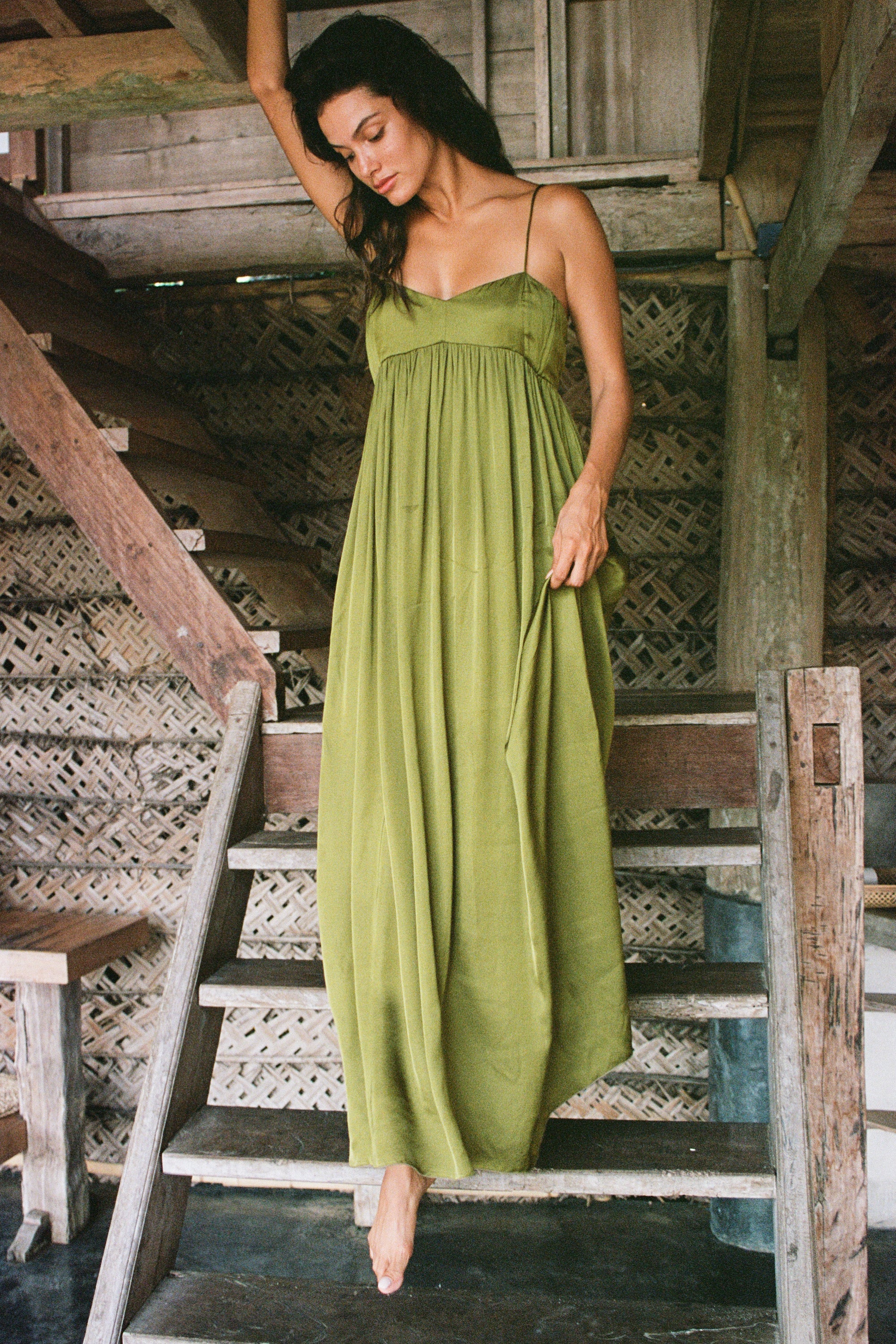 rio green dress Green Ayla Long Sleeve Ruffled Maxi Dress