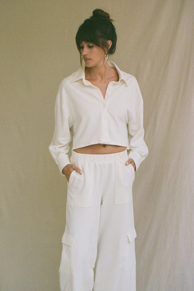 CROP BUTTON UP oatmeal