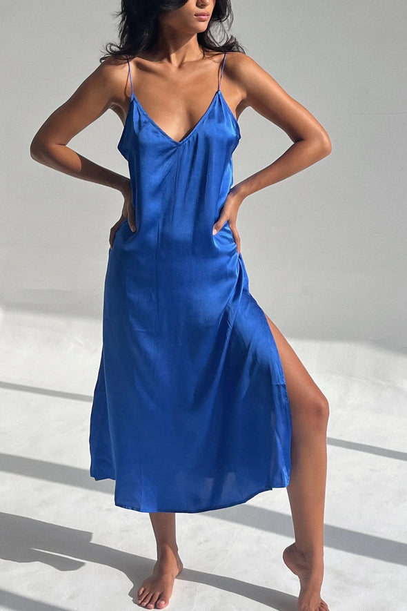 SILK SLIP DRESS tropico blue