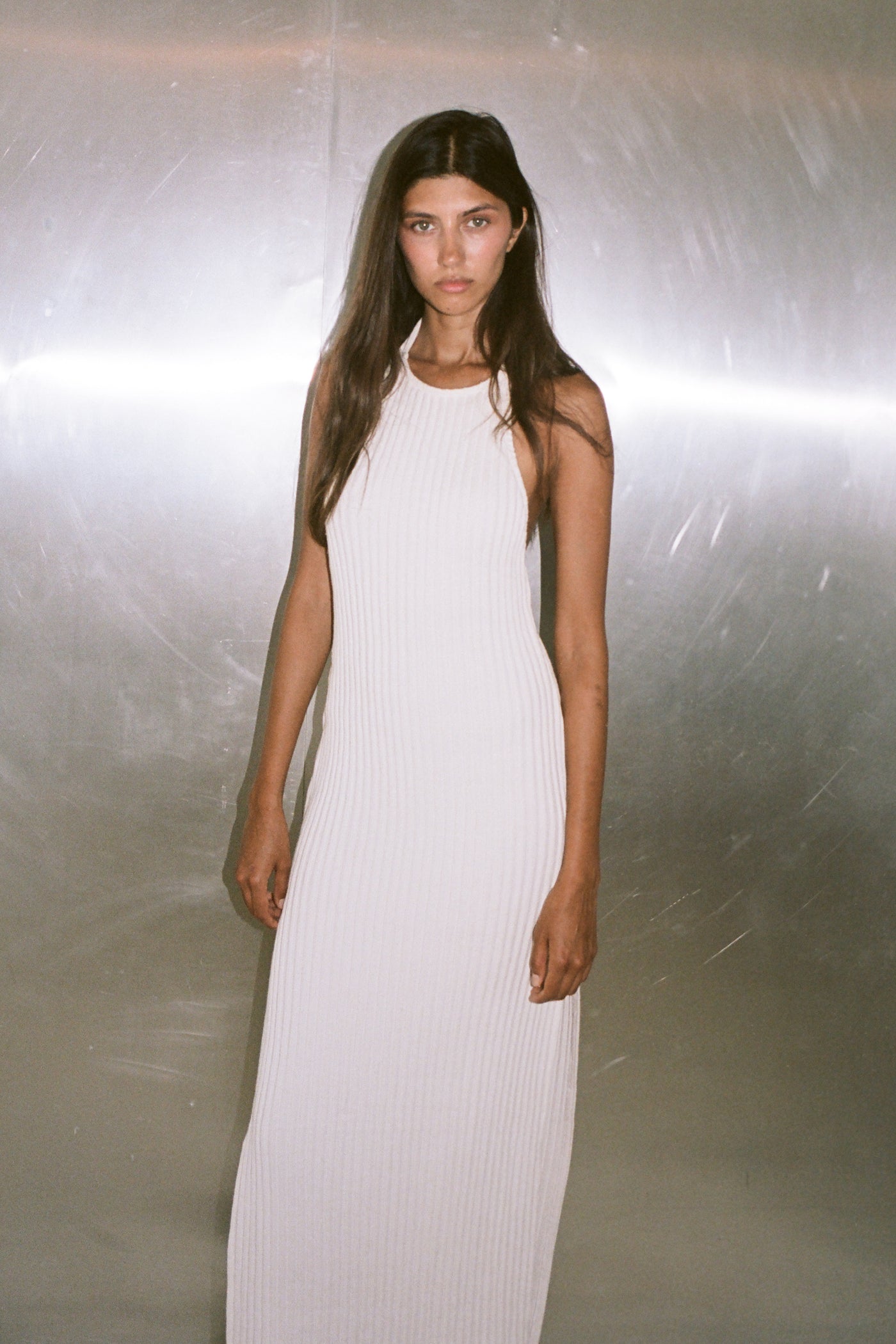 cream colored halter dress London Halter Dress