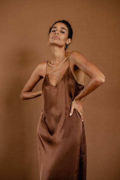 SILK SLIP DRESS mocha