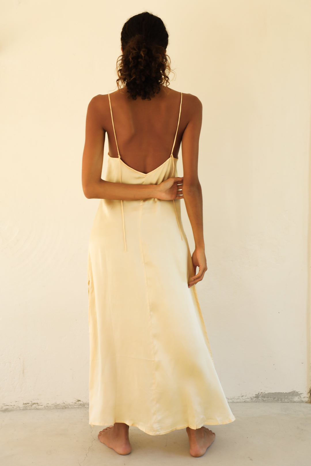 Gold Bias Cut Long 100% Silk Slip/ Yellow Cowl Backless Silk Slip  Dress/deep V Neck/bridesmaid Dress/simple Party Dress/summer Silk Dress 
