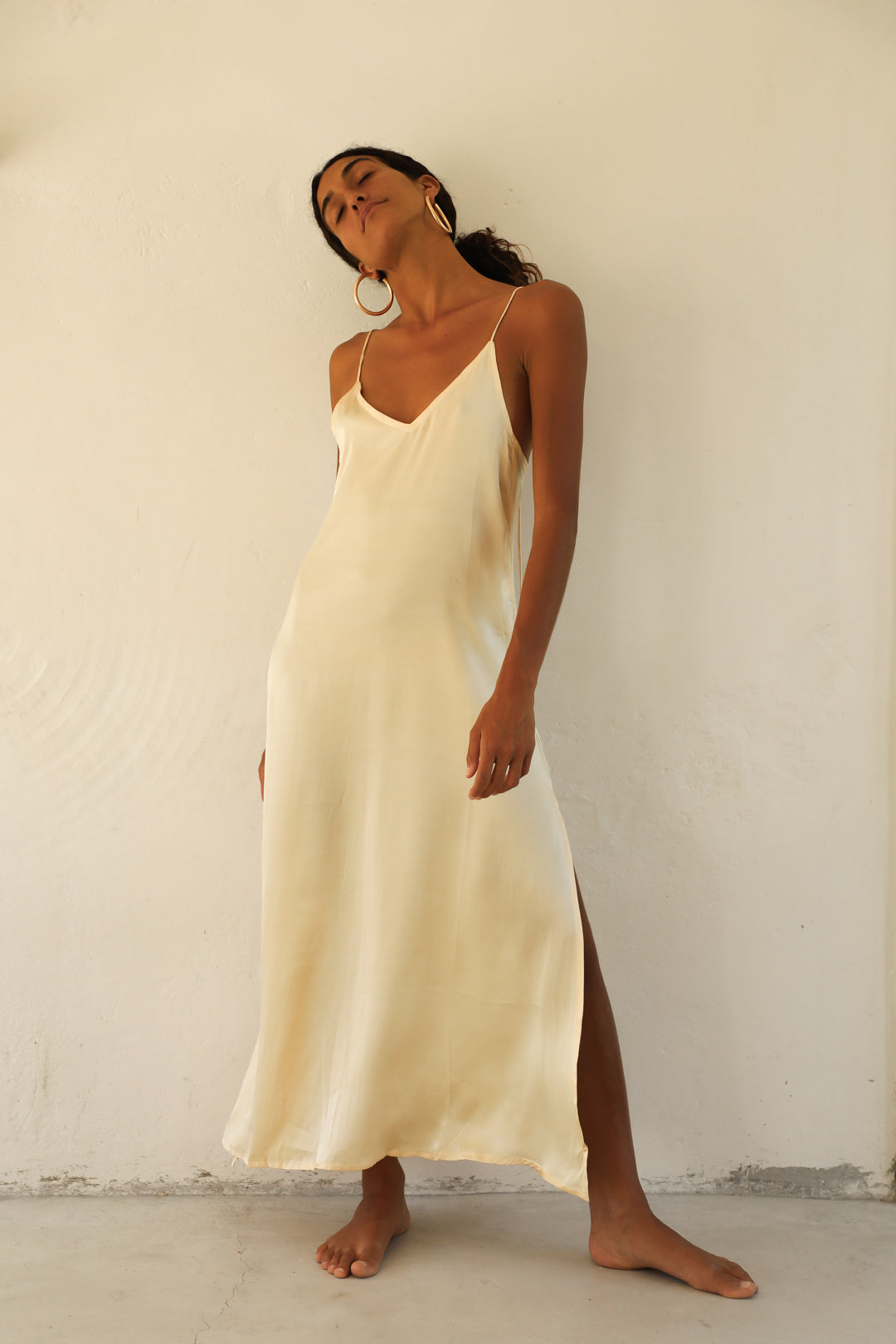 Gold Bias Cut Long 100% Silk Slip/ Yellow Cowl Backless Silk Slip  Dress/deep V Neck/bridesmaid Dress/simple Party Dress/summer Silk Dress 